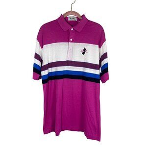 Retro Polo Shirt L Pink Stripe Preppy Classic Country Club Old Money Golf Sporty